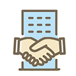 会社を背景にして握手をしているアイコン